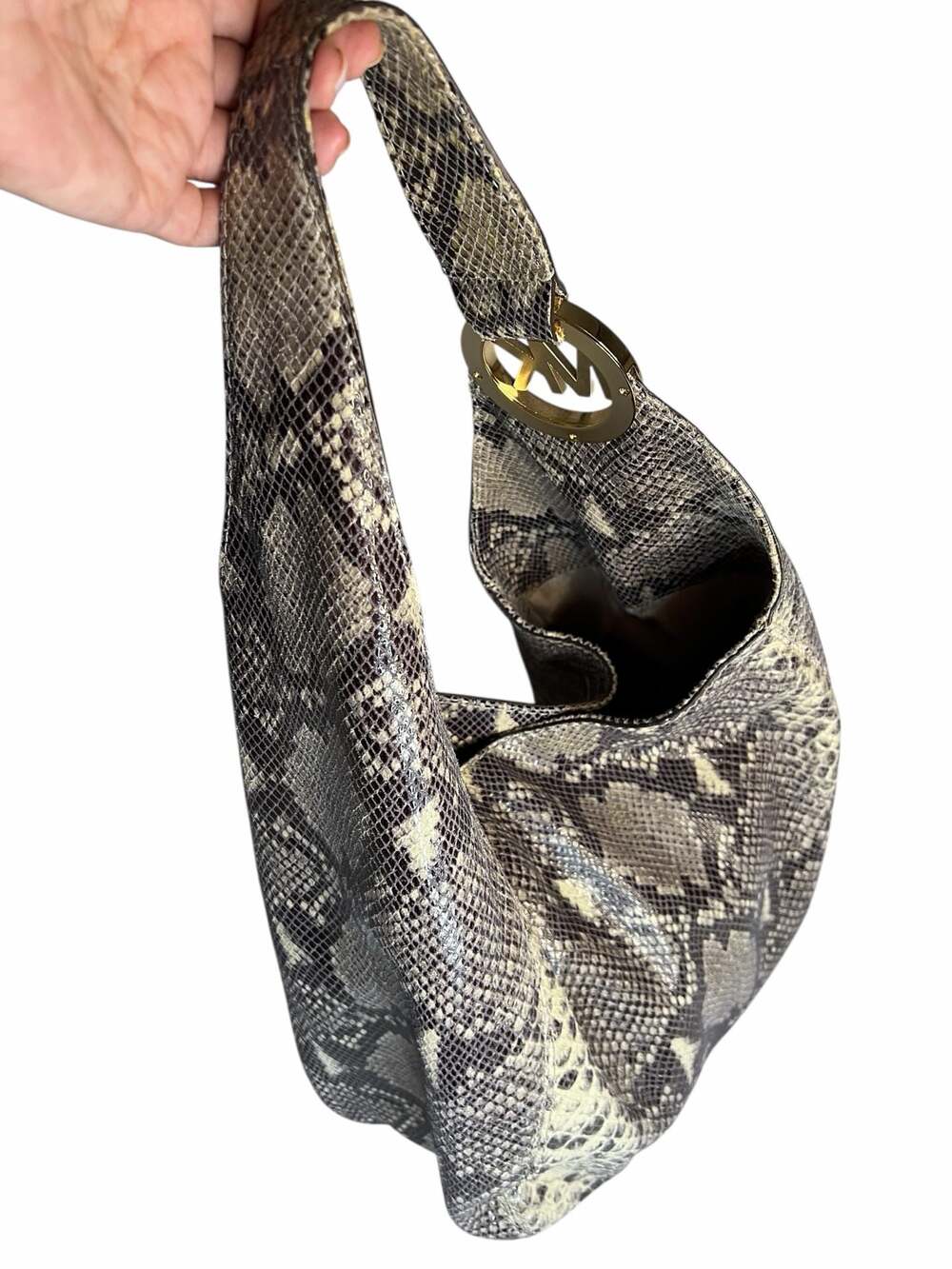 Michael Kors Fulton Python Embossed Leather Hobo Shoulder Bag Snakeskin Vintage - Picture 3 of 5